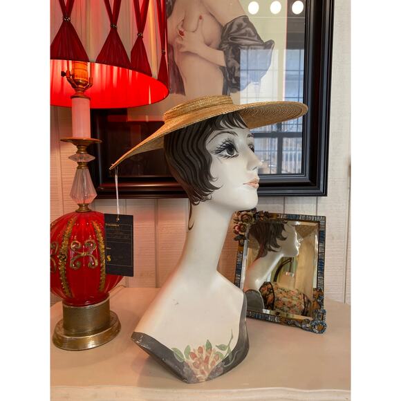 Vintage Accessories - vintage wide brim straw hat saucer platter cartwheel 1940s fashion summer 40s